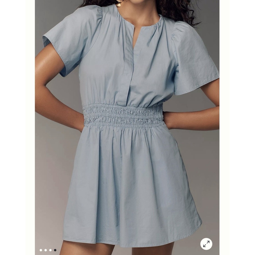 By Anthropologie The Somerset Poplin Romper Blue M Smoked Beach Preppy Vacation